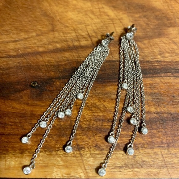 Sterling Silver with Simulated Diamonds Chain Dangler Earrings - Picture 4 of 7